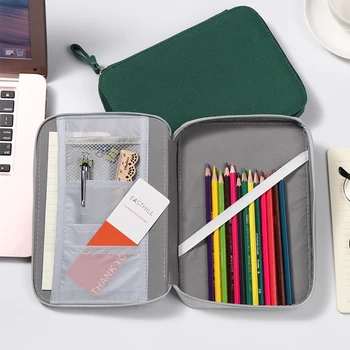 

1PC Multi-function Canvas Zipper Storage Bag Large Capacity Pencil Case For Ipad Phone Office School Stationery