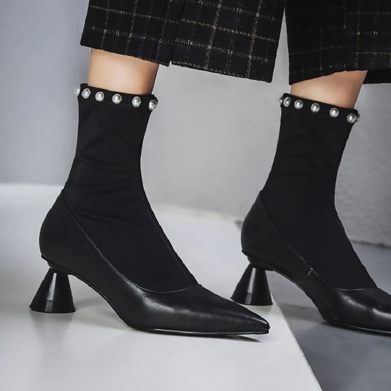 

Top Quality Patchwork Stretch Fabric Women Ankle Boots Street Strange Style Heels Gladiator Boots Zapatos Mujer Motorcycle Bota