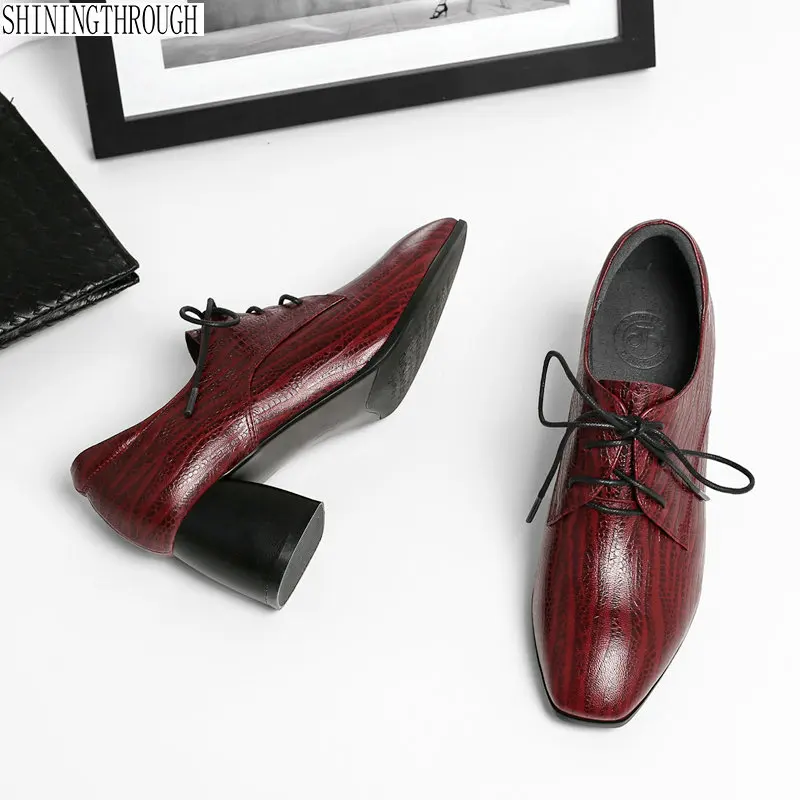 

2019 New Spring Autumn High-Heeled Shoes Woman Genuine Leather Sexy Thick Heels Platform Pumps square Toe Prom Shoes