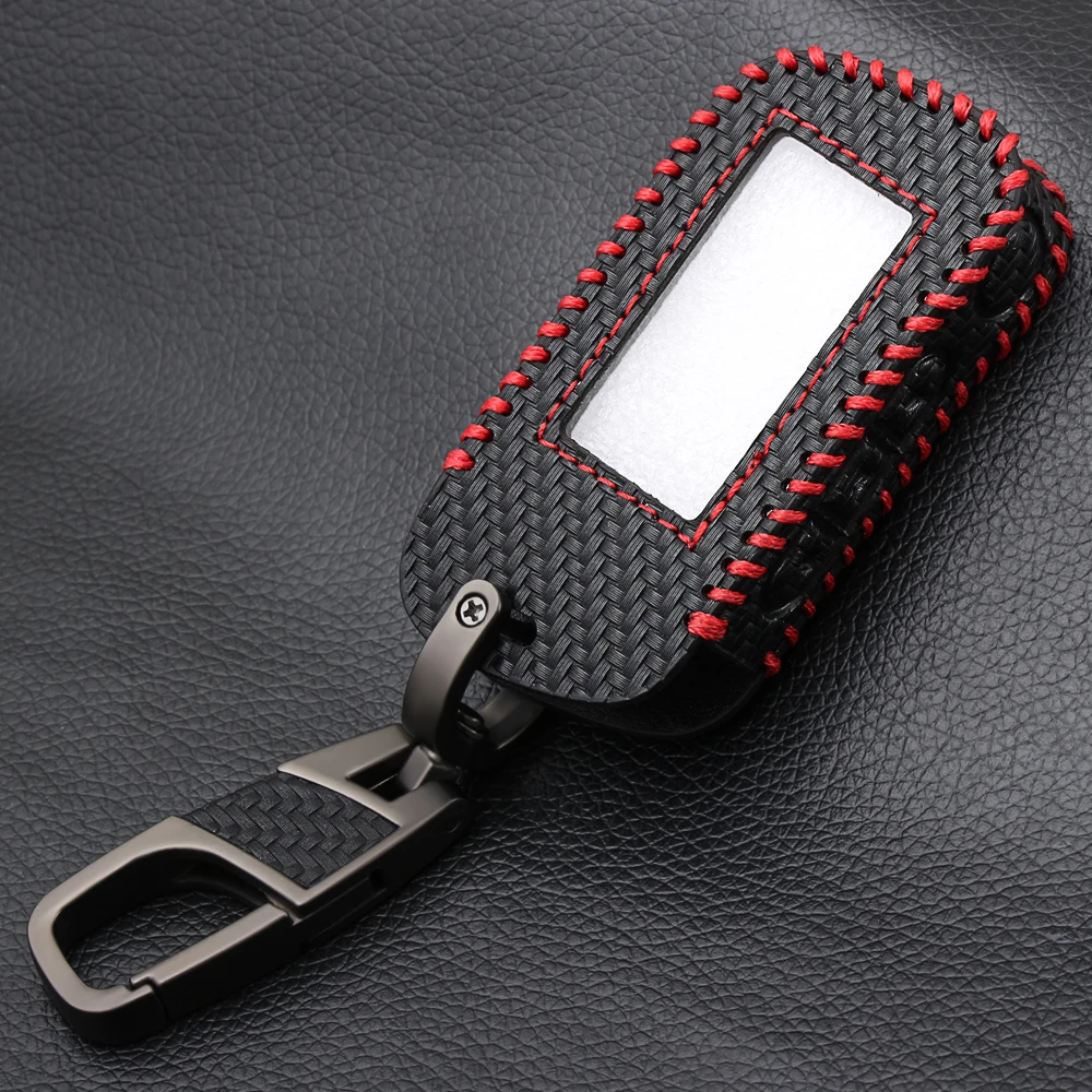 Remote Control Case Cover Carbon Fiber Style Leather Case Starline A93 A63 Car alarm Remote Controller LCD Keychain Cover