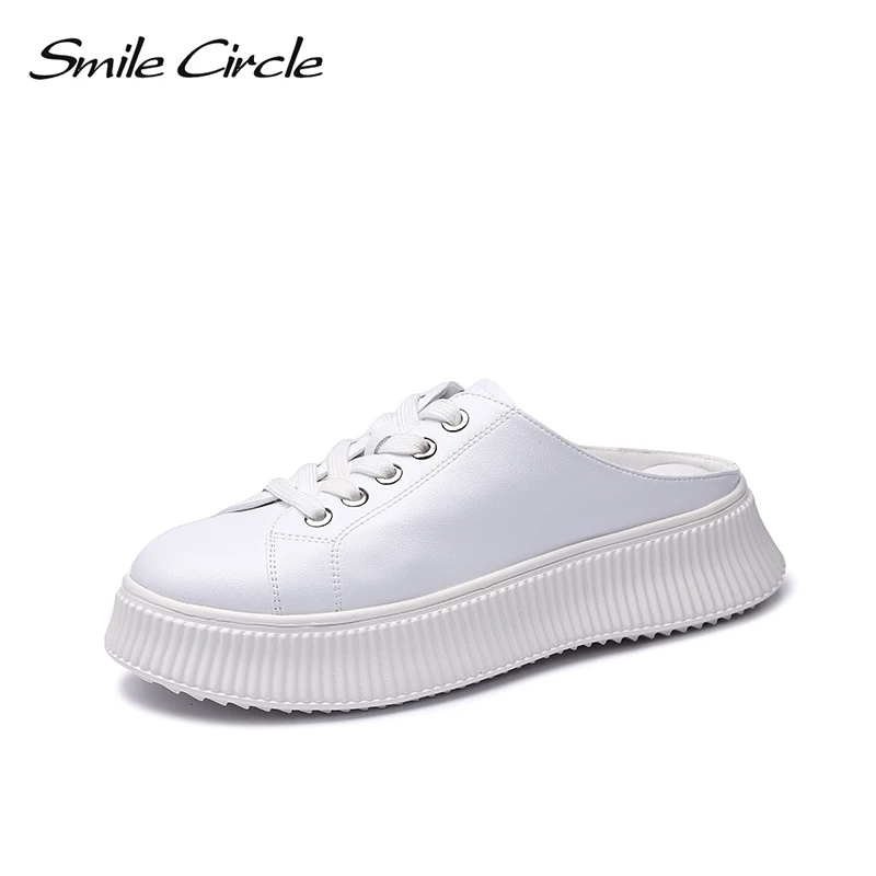 Smile circle/2019 г. весенне-летние белые туфли на плоской платформе женская модная