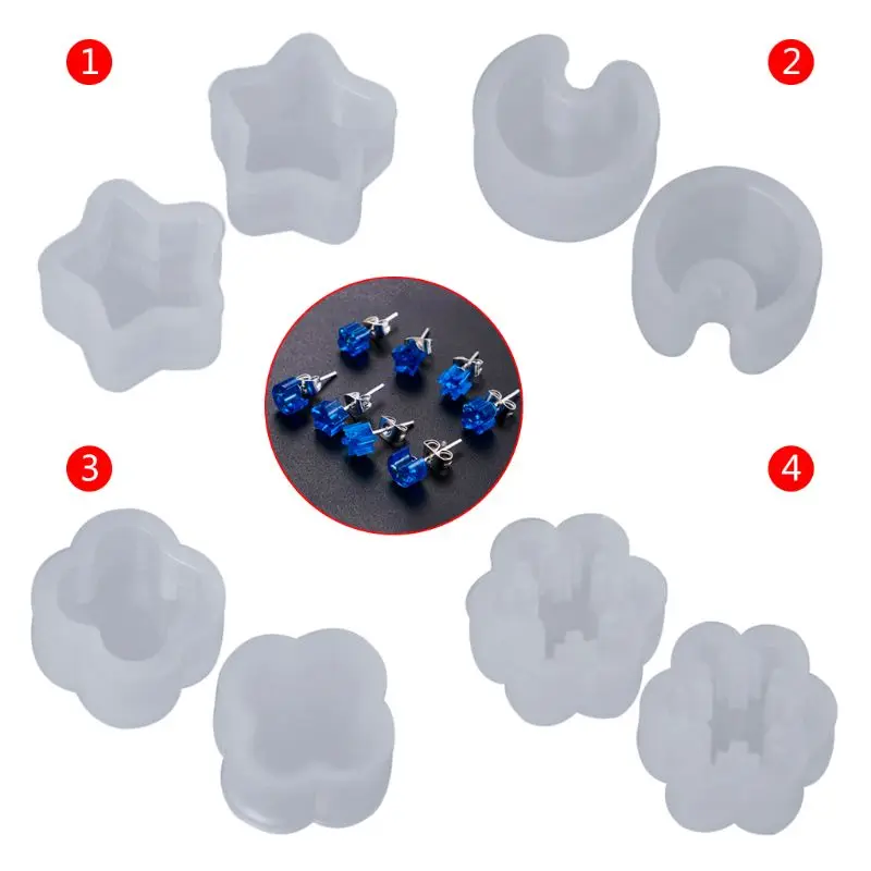 

2 Pcs/Set Silicone Mold Ear Stud DIY Jewelry Making Snowflake Moon Star Flower Shape Mini Small Molds Epoxy Resin Crafts Tools