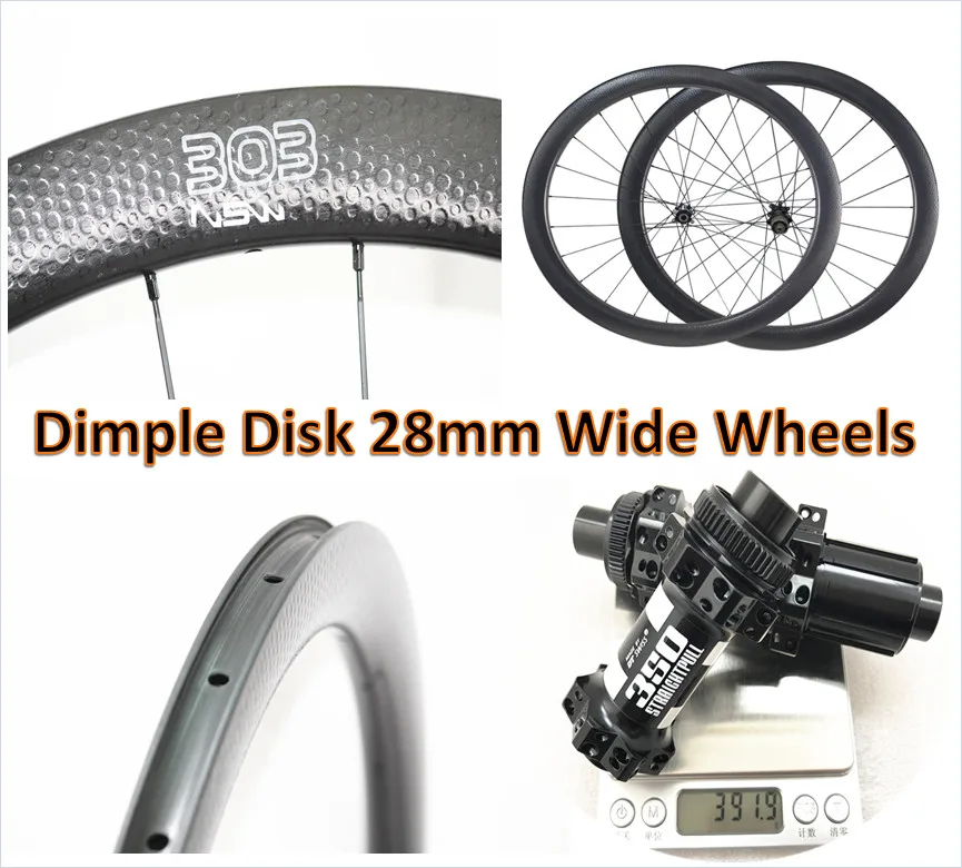 

dimple 303 1580g 45mm clincher U shape road disc disk carbon wheels straight pull 700c 28mm external road disc brake carbon rims