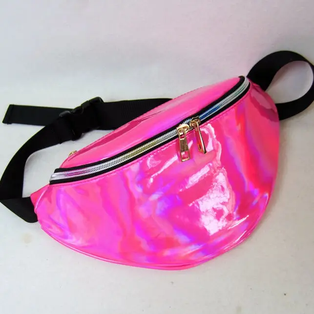 Женский лазерный кошелек полупрозрачный светоотражающий сундук сумка панк Фанни дизайнерская поясная сумка - Цвет: Ярко-розовый
