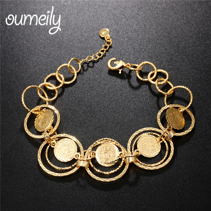 

OUMEILY luxury Women Bracelets Gold Color Metal Charm Brided Chain Religious Arab Money Coins Costume Bracelet Gift Jewelry
