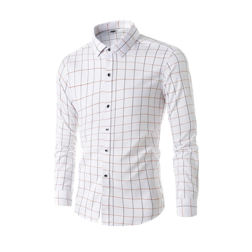 Мужские рубашки, рубашки в клетку с длинным рукавом, Мужская модная деловая рубашка с принтом, белая рубашка, топ, блузка, camisa masculina