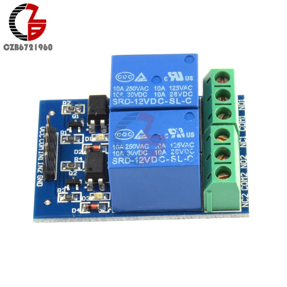 Двухканальный релейный модуль 12 В постоянного тока 10 А с оптроном для Arduino PIC AVR DSP