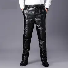 Новые мужские кожаные брюки мотоциклетные локомотивы Талия Kneecap Двойная кожа утолщение брюки Повседневная полная длина плюс размер L-5XL