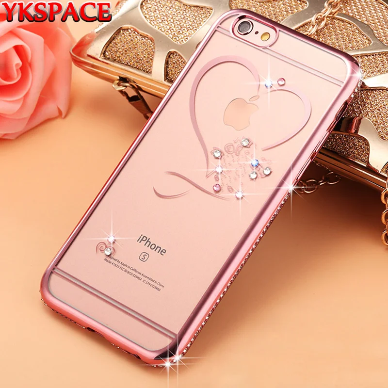 

YKSPACE Love Crystal Phone Cover For iPhone 6 6s 7 8 Plus Soft TPU Rhinestone Silicone Case Jewelled Clear Back
