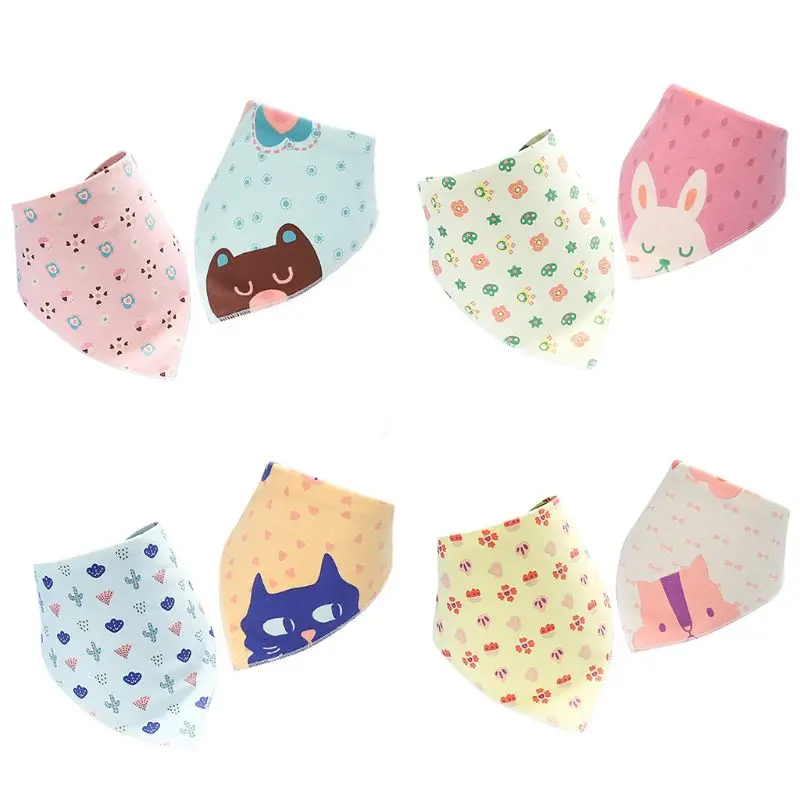 

2 Pcs New Cartoon Cotton Triangle Saliva Towel Maternal and Child Supplies Baby Double-layer Eating Bibs Snap Button Bib