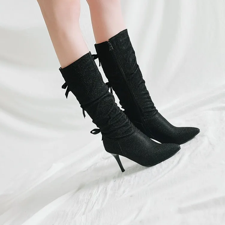

Big Size 9 10 11 12 boots women shoes ankle boots for women ladies boots Side zip bow with tapered tip