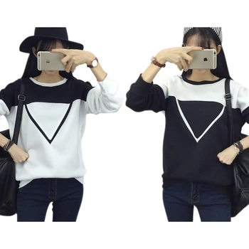 

Women Long Sleeve Round Neck Triangle Print Patchwork Pullover Hoodie Blouse Tops