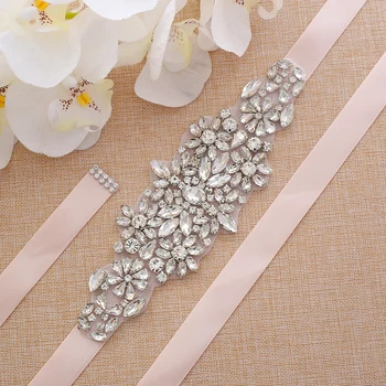 

Belt Rhinestone Bridal Belt Diamond Wedding Sash Silver Crystal Flower Wedding For Wedding Long Dresses A183S