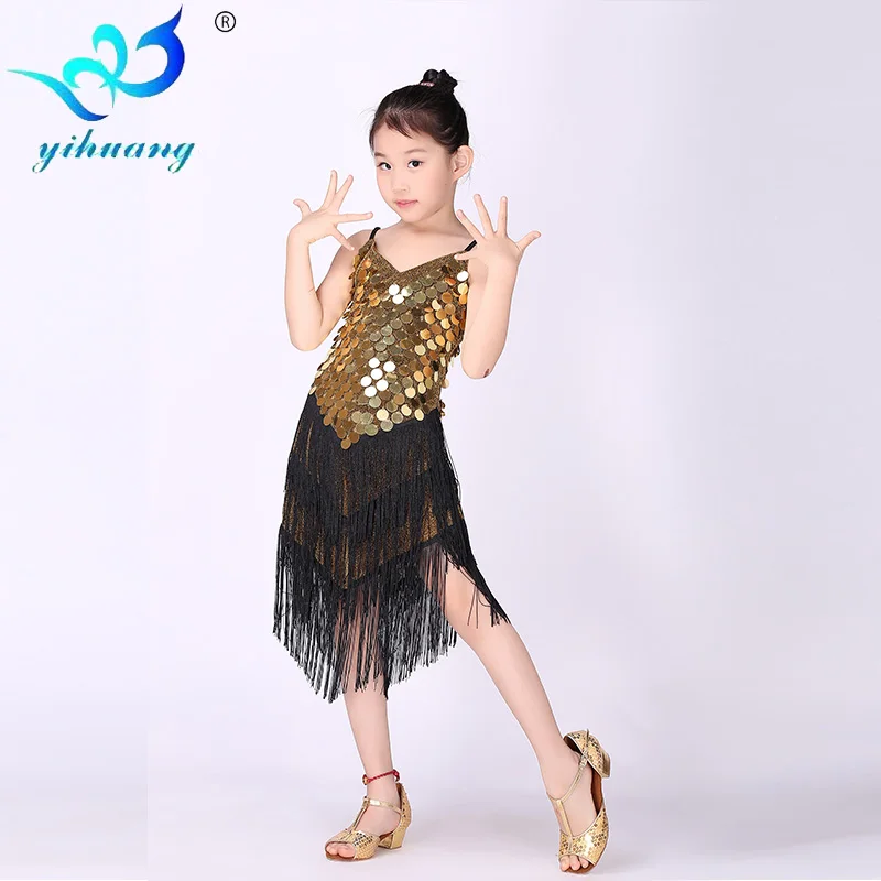 Buy Cheap Girl Latin Dance Dress Sequin Tassel Dancewear Clothing Girls Salsa Dresses Stage Wear Costumes Kids Strap Ballroom Dressing