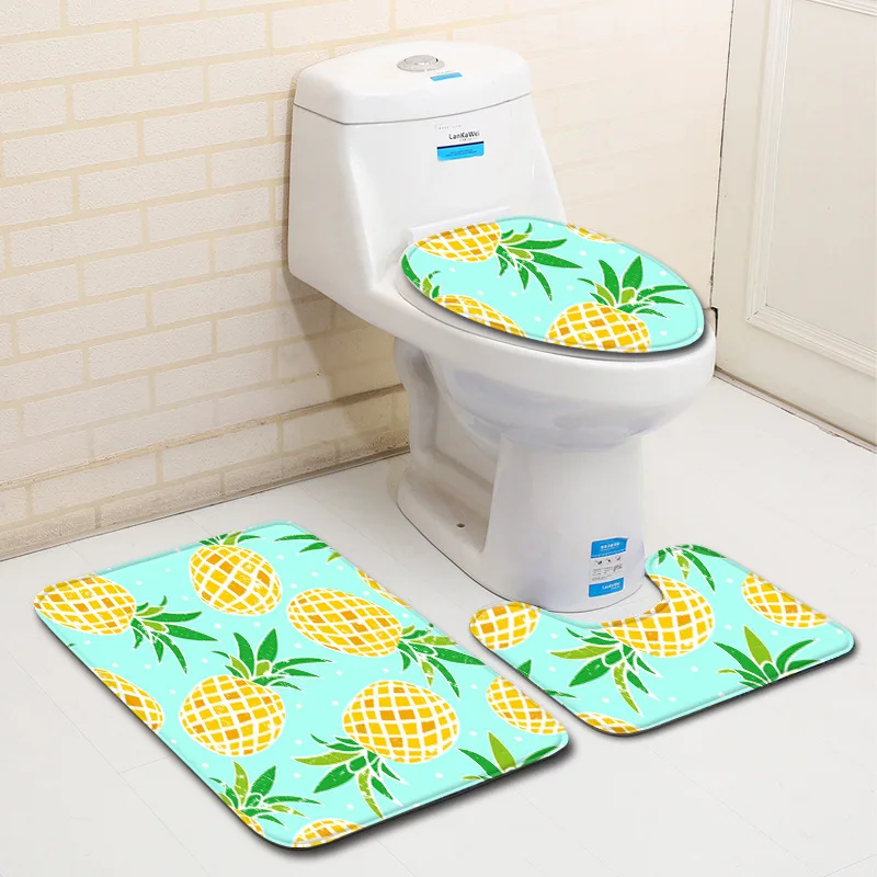 

Bath Mat and Toilet Cover Floor Mat 3 Pieces/set Pineapple Pattern Bathroom Decoration Non-slip Bath Carpet Absorbent Bath Rug