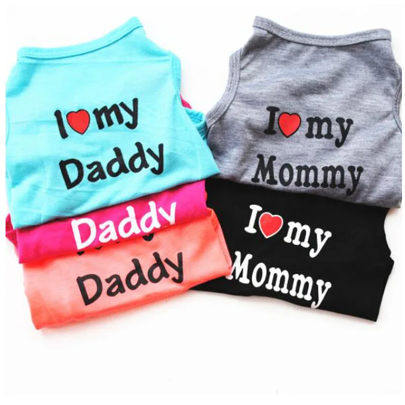 

Spring Summer Pet Dog Clothes Cute t shirt Small Dog I LOVE Mommy Daddy Printed Vest Cotton Clothing 6 Colors 4 Size Drop Ship