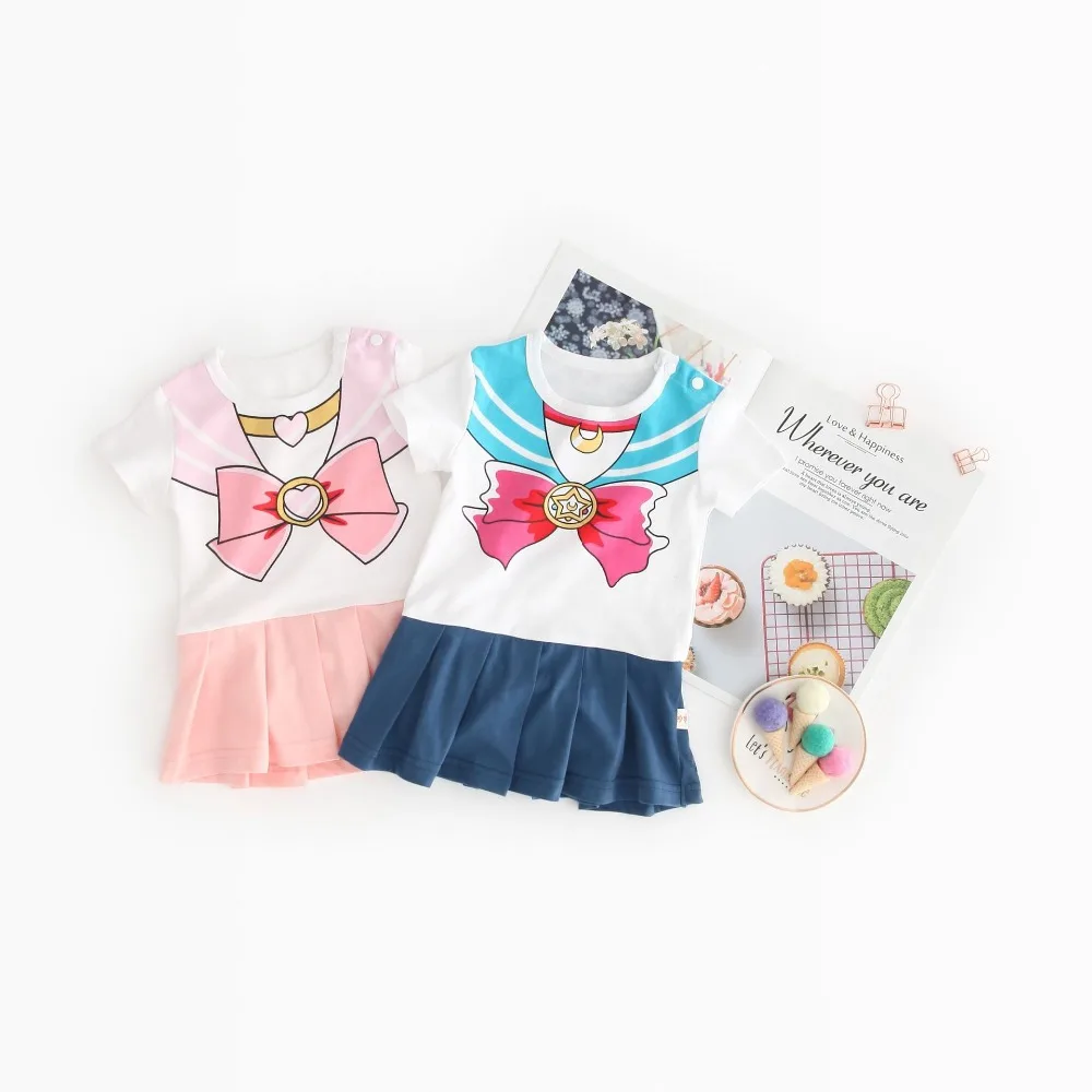 Bébé fille siamois robes enfants marin lune Costume 2019 été à manches courtes Onesie barboteuse habiller magique Festival vêtements