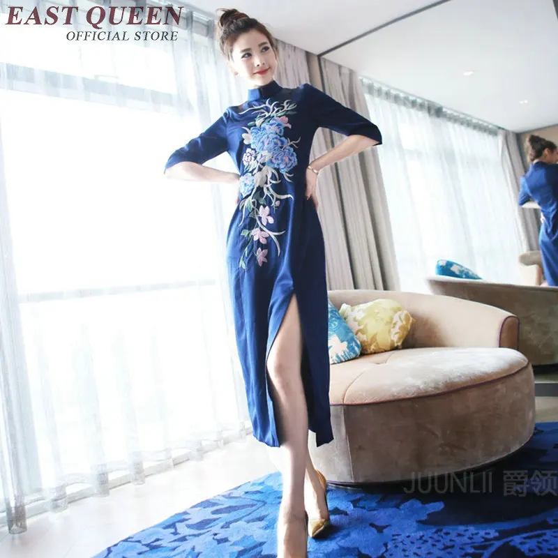 Китайские Восточные платья современный cheongsam китайский стиль женское синее с