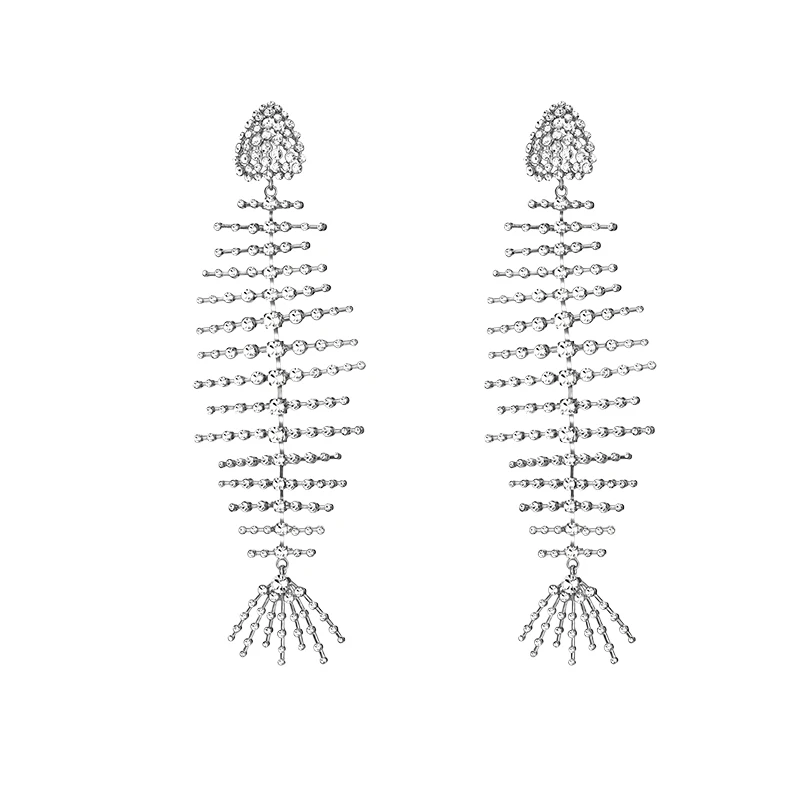 Heavy Industry Flash Drill Fish Bone Atmospheric Long Earring Female