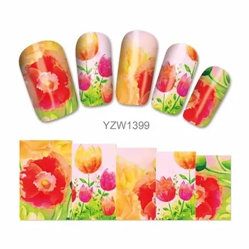 WUF 1 Sheet Flower Water Nail Decals Nail Art Stickers Tips Decal The Colorful Pattern Full Cover Nail Sticker 1399