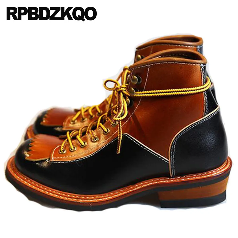 High Top Lace Up Autumn Shoes Chunky Full Grain Leather Boots Men Plus