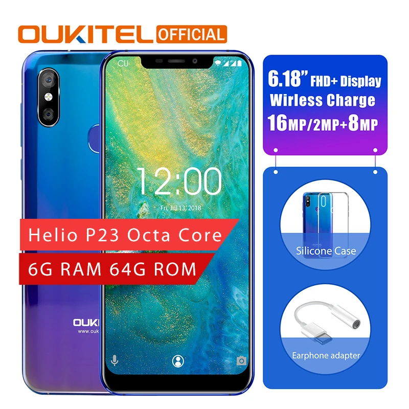 

OUKITEL U23 6.18" Notch Display Android 8.1 Mobile Phone MTK6763T Helio P23 Octa Core 6G 64G Wireless Charge Face ID Smartphone