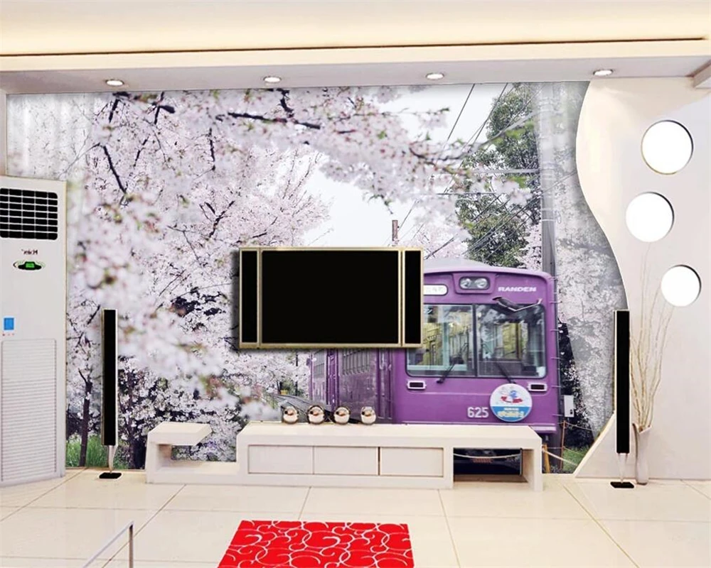 Beibehang пользовательские обои поезд Сакура фото обои 3D гостиная ТВ фон обои для стен 3 d papel де parede