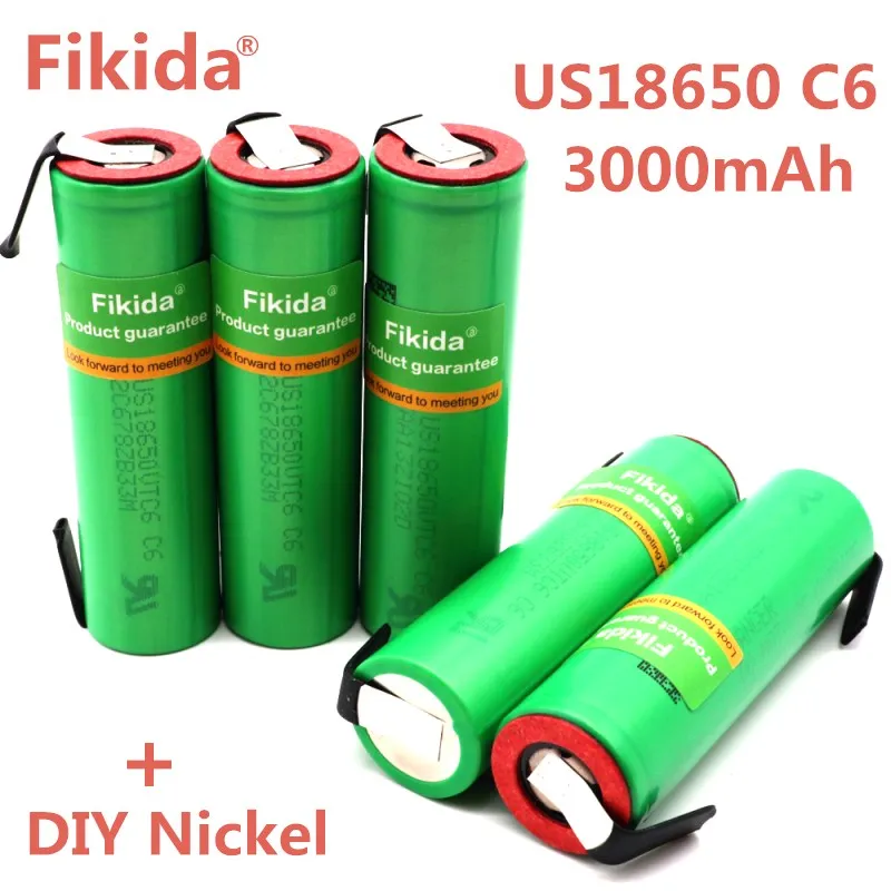 

Fikida VTC6 3.7V 3000mAh 18650 Li-ion Battery 30A Discharge for Sony US18650VTC6 Tools e-cigarette batteries+DIY Nickel