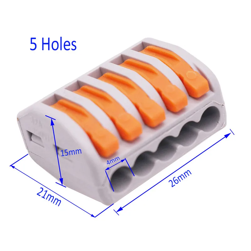 100 шт. 2 3 5 разъем отверстия универсальные строительные клеммные блоки Номинальное напряжение 400 в 0,75-2,5 мм2 Электрооборудование - Цвет: 5 holes 100 pcs