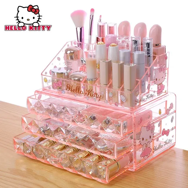 New 2016 Hot Hello Kitty Acrylic Makeup Organizer Drawer Grid Cosmetic