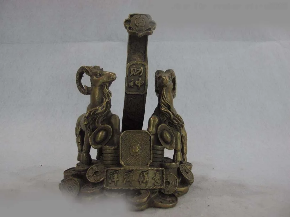 

Chinese classical Brass Copper Carved Three wealth shieep Ruyi Feng shui Statue SD 506