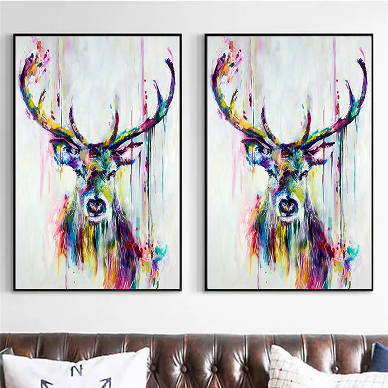 Unframed Hd Wall Oil Canvas Painting Colorful Elk Art Print Poster Dear