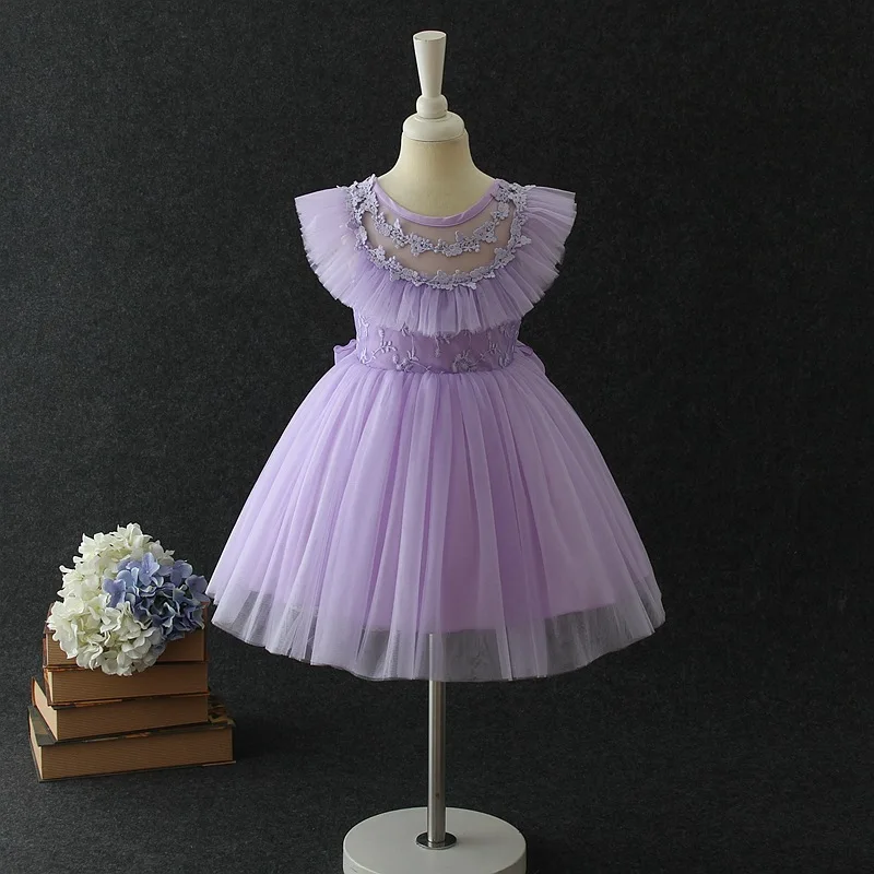 

2019 Summer Birthday Baby Girl Dress Purple Wedding Princess Vestidos Baby Clothes For Girls Of 1 2 Years Old RKF184078
