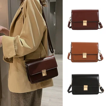 

Women PU Plug Lock Handbag Vintage British Style Single Shoulder Bag for Travel Best Sale-WT