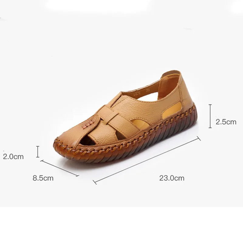 Women's Sandals 2019 Summer Genuine Leather Handmade Ladies Shoe Leather Sandals For Women Flats Retro Style Mother Shoes