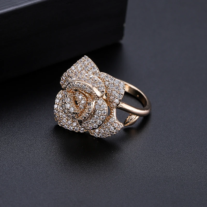 YANMEI CZ розовое кольцо для женщин серебро/золото цветок и лист Кольцо роскошные подарки на свадьбу со стразами модные украшения YMJ1843