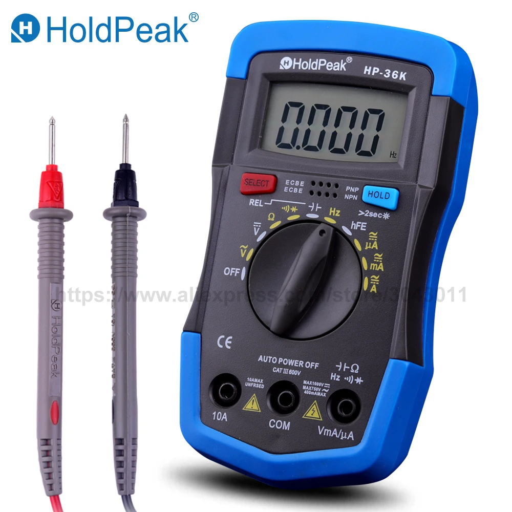 HoldPeak HP-36K DC/AC мини цифровой мультиметр 3999 дисплей Портативный конденсатор