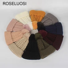ROSELUOSI зимняя женская шапка из искусственного меха с помпонами, шапка Skullies, толстые теплые шапки бини, шапка Gorros Mujer Invierno