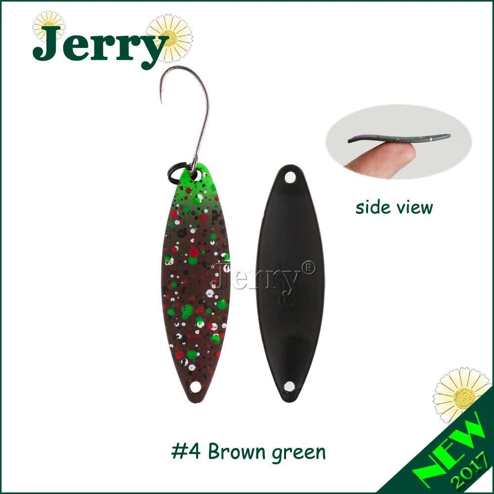 Jerry 1 шт. 1,6 г 2,7 г 2,5 г латунные ложки для форели пресноводные рыболовные приманки сверхлегкие рыболовные ложки - Цвет: 4. Brown green