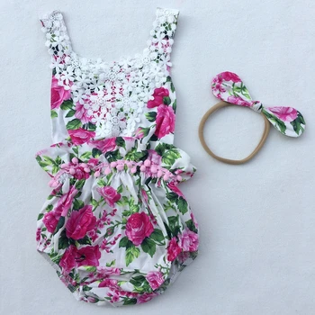 

New Cute Baby Girls Clothes 0-24M Infant Kids Summer Sleeveless Lace Romper Newborn Girl Floral ruffle Baby Rompers