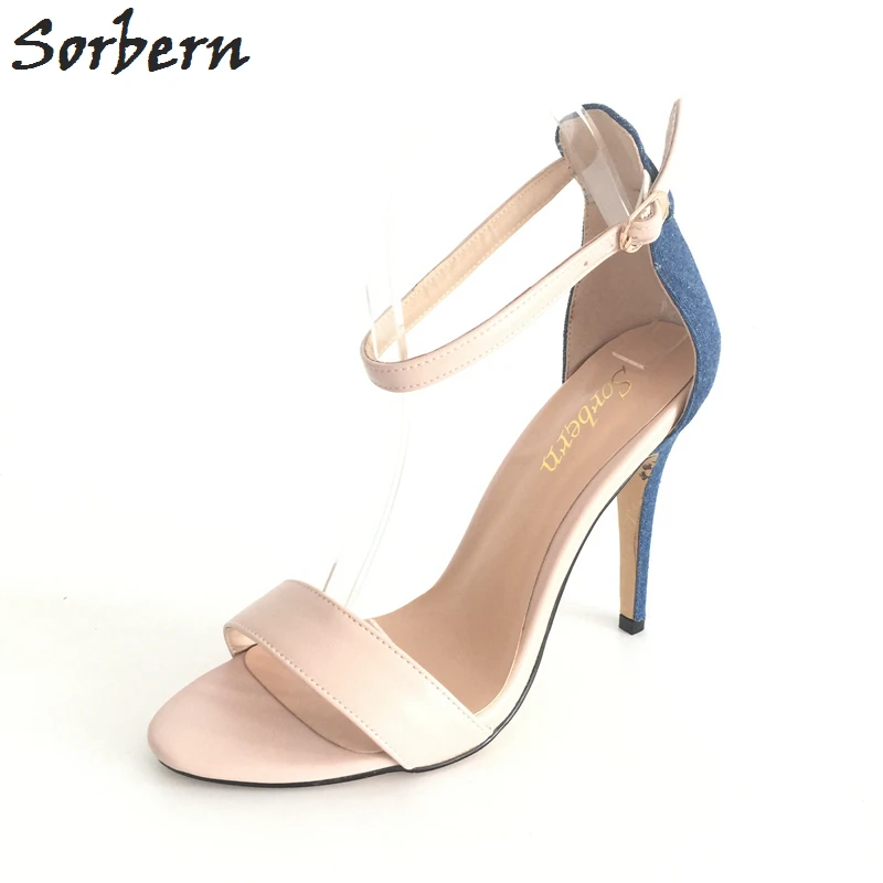 

Sexy Nude Women Sandals Simple Style Denim Cover Heels Custom Colors Ladies Shoes 2017 New Chaussures Femme Open Toe Stilettos