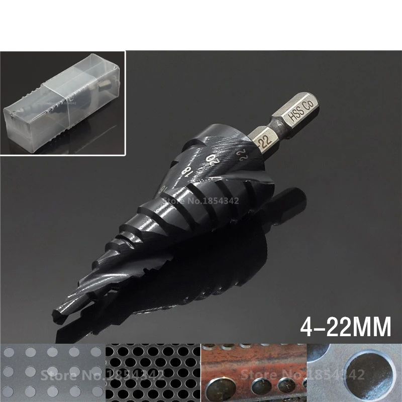 

HSS CO M35 TiAIN Hex Shank 4-22MM Spiral Groove Broca Metal Step Cone Drill Bit Stainless Steel Hole Saw Cutter Wood Power Tool