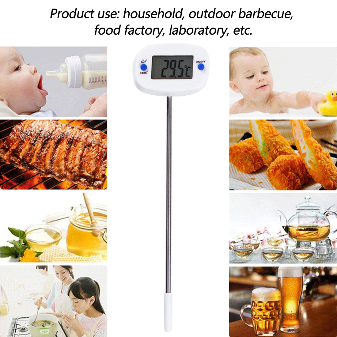 Вращающийся цифровой термометр для приготовления пищи, барбекю, мясо, печь для шоколада, молока, воды, масла, Кухонный Термометр, электронный зонд