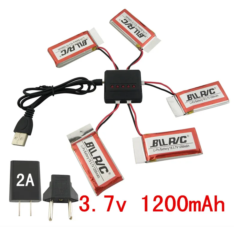 

BLLRC aircraft lithium battery 5PCS 3.7V 1200mah and 5 in 1 charger SYMA X5C X5SC X5SW helicopter battery spare upgrade parts