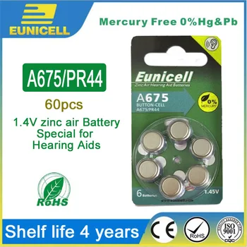 

60 PCS Eunicell Extra Hearing Aid Batteries Zinc Air 675A 675 A675 PR44 For Hearing aids 675A A675 675 PR44 Hearing Aid Battery