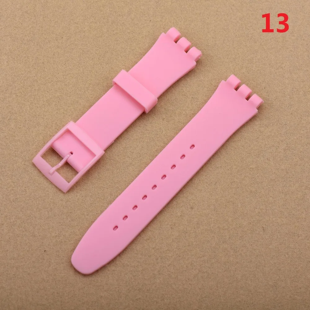 Цветной силиконовый ремешок для часов Swatch, 17 мм, 19 мм, 20 мм, резиновый ремешок для браслета, аксессуары, розовый, черный цвет