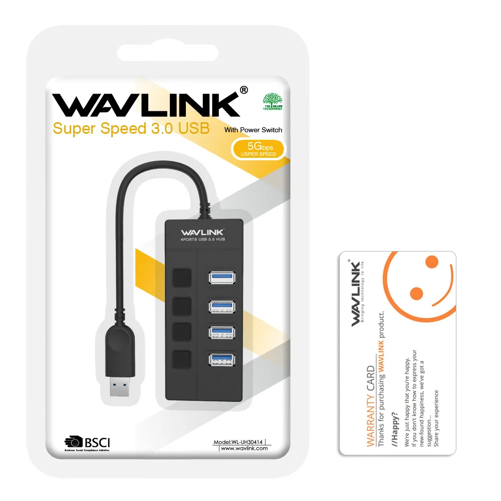 Wavlink Портативный USB 3,0 концентратор 4-Порты и разъёмы супер Скорость 5 Гбит/с usb-хаб с включения/выключения Разветвитель USB Кабель-адаптер для Windows, Mac OS