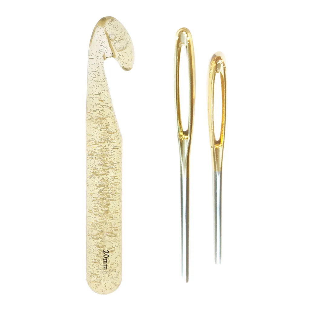 20mm Huge Crochet Hooks with 2 Pieces Large-eye Blunt Needles for for Rugs Rag Scarf DIY Projects