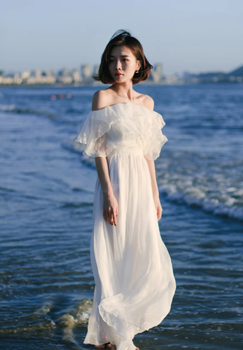 

women summer dress chiffon white off shoulder maxi tube top dress women elegant dresses for weddings party print boho beach