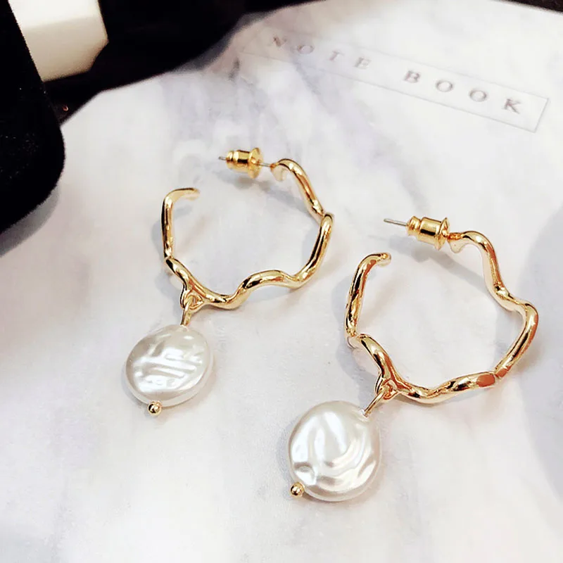 

Circle Chic Fashion Alloy Jewelry Metal Twisted Hoop Statement Pearl Cute Earrings Elegant Minimalist Gold Open